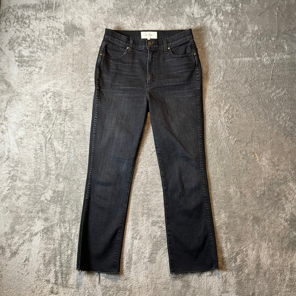 THE GREAT. The Nerd Raw Hem Jeans In Black Size 27 Kick Flare High Rise Straight